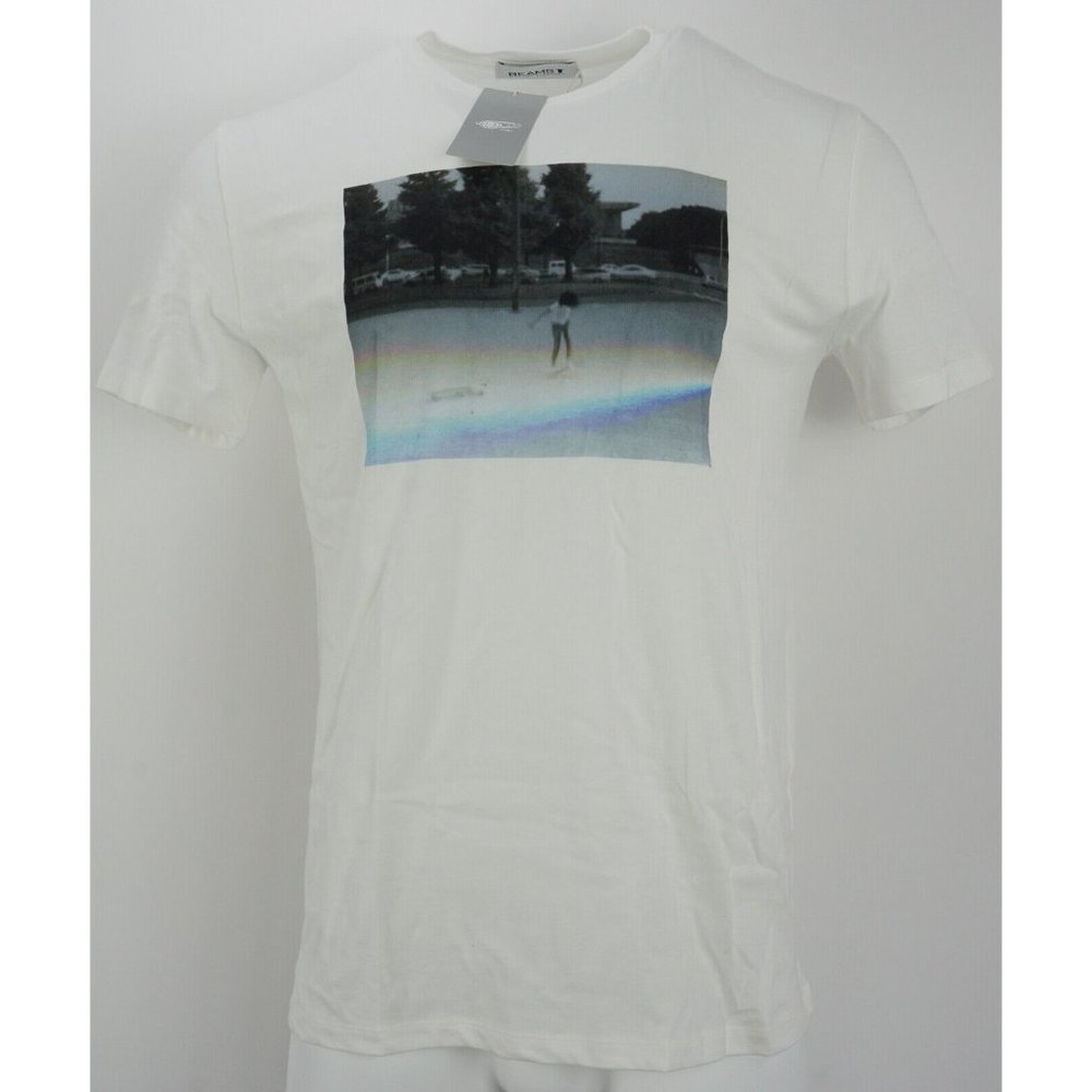 New Beams Plus Mens Medium / Large White Retro Psychedelic Skateboard Crew Shirt